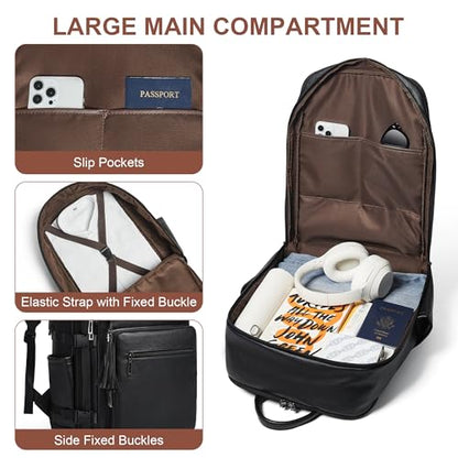 Shrrie Laptop Backpack for Women,Vegan Leather Backpack Work Computer Backpacks fits 16" Laptop,Water Resistant Teacher Nurse Casual Daypack for Weekender Camping Travel,Two-toned Black - color: Two-toned Black
