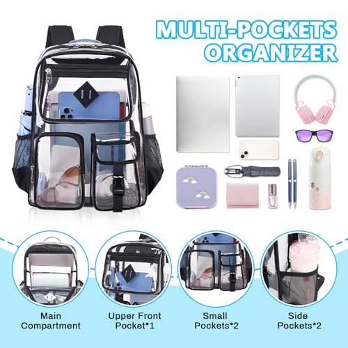 PIG PIG GIRL Clear Backpack for School,Heavy Duty PVC Transparent Bookbag for Girls Stadium Approved See Through Backpack - color: 2-black