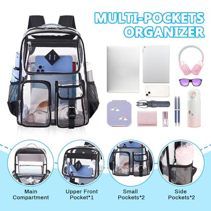 PIG PIG GIRL Clear Backpack for School,Heavy Duty PVC Transparent Bookbag for Girls Stadium Approved See Through Backpack - color: 2-black
