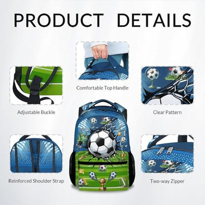 Kids Backpack for Boys Soccer School Bag - 17 Inch Durable Elementary Middle School Sports Themed Bookbag with Adjustable Padded Straps - color: Green