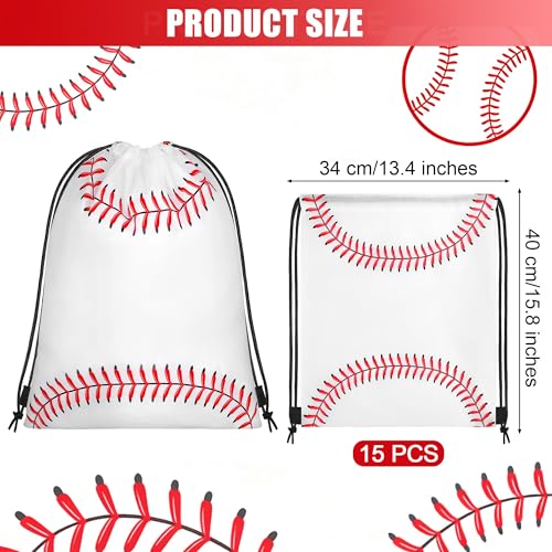 15 Pcs Baseball Drawstring Bags Backpack Birthday Party Goodie Favor Bags Gift Bag for Gym Sports Storage Travel - style: Baseball