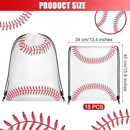 15 Pcs Baseball Drawstring Bags Backpack Birthday Party Goodie Favor Bags Gift Bag for Gym Sports Storage Travel - style: Baseball