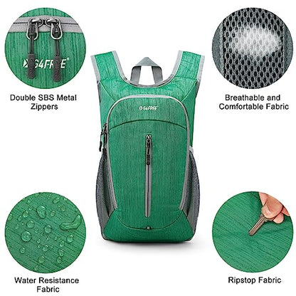 G4Free 10L Hiking Backpack Small Travel Hiking Daypack Lightweight Packable Backpack Casual Foldable Shoulder Bag - color: Green
