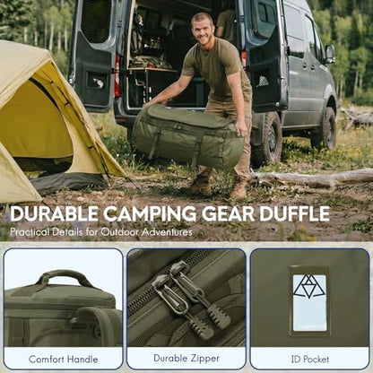 Haimont Heavy Duty Convertible Travel Duffel Backpack, Army Green, 90L | Shoe Compartment, Water-Resistant Tarpaulin, Wide U-Shaped Opening - color: Green, size: 90L