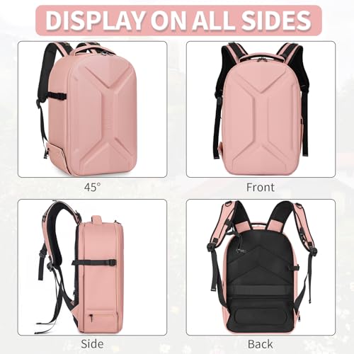 TORIBIO Camera Backpack, Hardshell DSLR/SLR/Mirrorless Photography Camera Bag with Rain Cover, Waterproof Hard Shell Camera Case with Tripod Holder & 15.6" Laptop Compartment - color: Pink