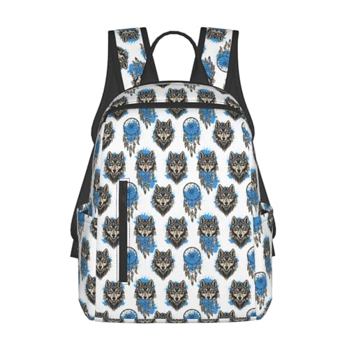 Eco Polyester Backpack Native Dream Catcher Wolf Print, Ergonomic Straps, Fits Tablet, for Work or Hiking - color: Picture (47)