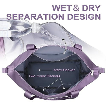 WOOMADA Weekender Bag for Women, Travel Duffel Bags with Shoe Compartment & Wet Pocket, Personal Item Bag for Airlines - color: Grayish Purple