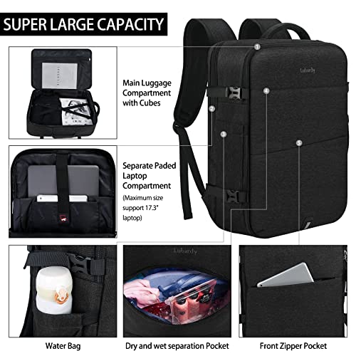 Lubardy Travel Backpack for Men Women 17 Inch Flight Approved Carry on Backpack Waterproof Large 40L Luggage Daypack Business College Weekender Overnight Laptop Backpack with 3 Packing Cubes, Black - color: Black(backpack With 3 Packing Cubes)