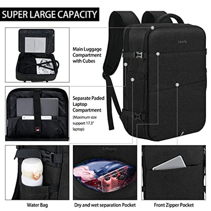 Lubardy Travel Backpack for Men Women 17 Inch Flight Approved Carry on Backpack Waterproof Large 40L Luggage Daypack Business College Weekender Overnight Laptop Backpack with 3 Packing Cubes, Black - color: Black(backpack With 3 Packing Cubes)