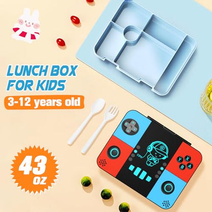 Bevalsa Backpack for Boys with 43OZ Bento Lunch Box,Insulated Lunch Bag & Pencial Case,Cool Luminous Gamer Schoolbag for Kids Teens Elementary Middle School,Bookbag Glow In The Dark - color: Red Blue, style: Backpack With 43oz Bento Box