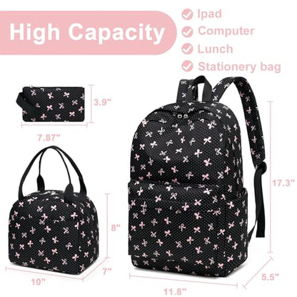 LEDAOU Backpack for Girls School Bag Kids Bookbag Teen Backpack Set Daypack with Lunch Bag and Pencil Case | Kids - color: Black-bow Tie