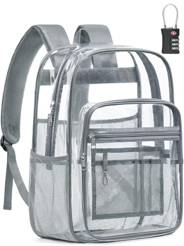 Clear Backpack Heavy Duty With A TSA Lock, 18 Inch Large Clear Back pack, Transparent See Through Bookbag for College, Work, Travel, Sport- Light Grey - color: Grey