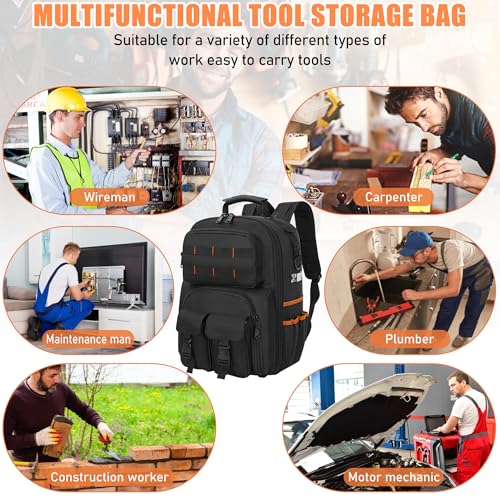 Tool Backpack for Men with Removable Tool Organizer - color: Black&Orange