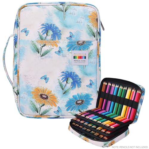 JAKAGO 220 Slots Colored Pencil Case Large Capacity Pen Holder for Artist Painter Zipper Organizer Bag for Marker Highlighter Storage Case for Office Sketch Travel Supplies (Daisy) - color: Daisy