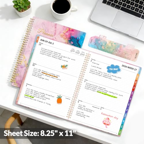 SUNEE Academic Planner 2026-2027 – Weekly & Monthly Planner, July 2026 to June 2027, 8.5"x11", Thick Paper, Tabs, Pockets, Bookmark, Spiral-Bound, Student Teacher Organizer, Marble - color: Pink Marble