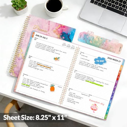 SUNEE Academic Planner 2026-2027 – Weekly & Monthly Planner, July 2026 to June 2027, 8.5"x11", Thick Paper, Tabs, Pockets, Bookmark, Spiral-Bound, Student Teacher Organizer, Marble - color: Pink Marble
