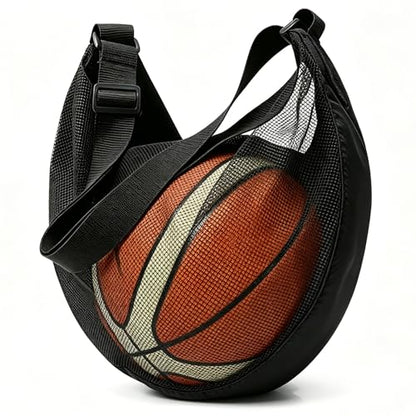 Mesh Sling Ball Bag, Portable Storage Net Bag Fits Soccer Basketball Volleyball, Adjustable Shoulder Sports Equipment Bags for Youth, Coaches, Gym Outdoor