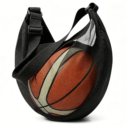 Mesh Sling Ball Bag, Portable Storage Net Bag Fits Soccer Basketball Volleyball, Adjustable Shoulder Sports Equipment Bags for Youth, Coaches, Gym Outdoor