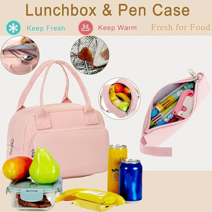Hidds School Backpack for Teen Girls with Lunch Box Set Kids Cute Bookbag - color: Pink