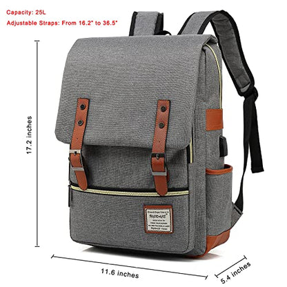 UGRACE Laptop Backpack, Grey, Unisex, 15.6" Laptop Compartment, 6 Compartments, USB Charge Port, Adjustable Shoulder Strap, PU Leather Belt - color: Grey