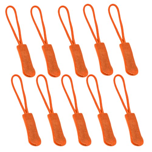 Fbshicung 10 Pcs Zipper Pull Replacemen Tab Heavy Duty Zipper Extender Cord for Bag Suitcase Jacket Luggage (Orange) - color: Orange