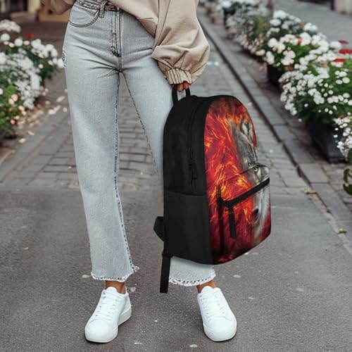 AFPANQZ Teenagers Rucksacks Breathable Large Capacity Rucksacks Cool Wolf Rucksack sfor Kids Boys Middle School - color: Wolf Fire