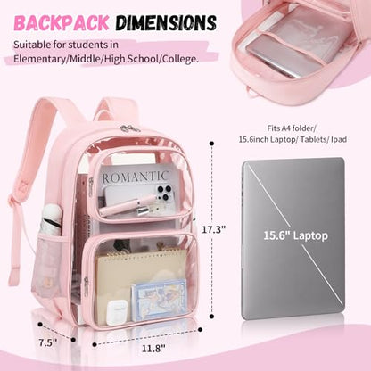Sisipoet Clear Backpack for School, Heavy Duty Clear Bookbag for Girls Wome Large Transparent Backpack with Oxford Fabric Side Panels 17 Inch, Pink - color: Pink