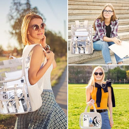 DIGOBAY Clear Backpack with Lunch Bag Set, Leather Clear Backpack Heavy Duty Thick PVC Bookbag Large See Through Transparent Backpacks with Support Pad for College Travel Workplace Security Khaki - color: Khaki