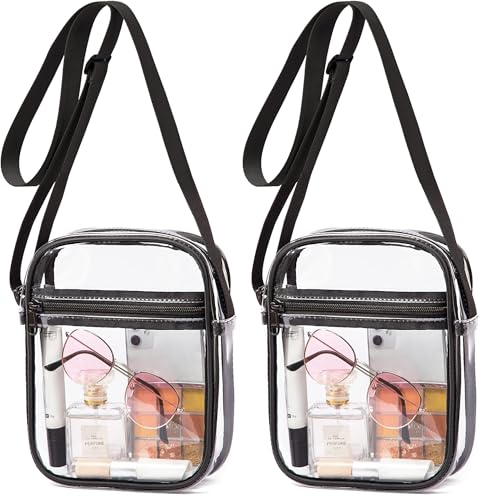 Vorspack Stadium Approved PVC Purse - Clear Crossbody Bag with Front Pocket for Concerts, Sports, Festivals - color: Black, size: One Size (Pack of 2)