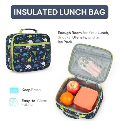 mibasies Boys Backpack with Lunch Box: 3PCS Kids Backpack Set for Kindergarten Elementary - 15 IN Cute Bookbag - Galaxy Dinosaur - color: Galaxy Dinosaur