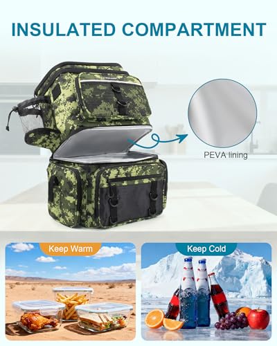 HXLGMD Fishing Backpack with Rod Holders, Double Layer Large Water-resistant Tackle Bag Store Gear with Cooler, Green - color: Green Camouflage