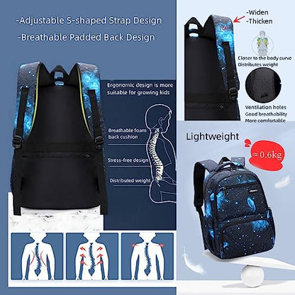 MITOWERMI Kids Backpack for Boys Girls Elementary School Backpacks Boys Children Bookbags Primary Kindergarten Backpack Galaxy Black Blue - color: Galaxy Black-blue