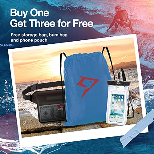 Piscifun Dry Bag Waterproof, Lightweight Dry Backpack Roll-Top Sealed with Waist Pouch and Phone Case Keeps Gear Dry Inside for Kayaking, Boating - color: Light Blue, size: 20L