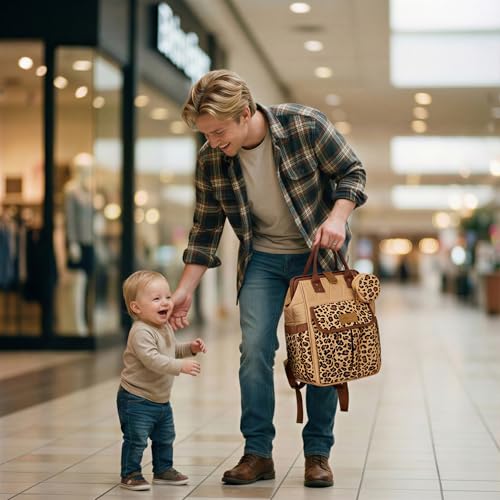 Montana West Wrangler Aztec Diaper Bag Backpack Western Backpacks for Moms Baby Essentials Bag with Twist-Lock Closure, Insulated Pockets, Portable Changing Pad, Stroller Straps, Pacifier Case - color: Leopard Print