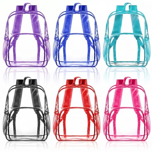Amylove 6 Pcs Clear Backpack bulk for Stadium Events Heavy Duty PVC Transparent Bookbag for College Workplace Security (15 Inches,Multicolor) - color: Multicolor, size: 15 Inches
