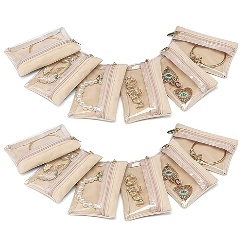 VLANDO 12 Pcs Travel Jewelry Organizer Velvet Jewelry Pouch with Zipper Clear Travel Jewelry Bag for Travel Business Trip Mother‘s Day Gift for Mom Wife Women - color: A.12 PCS