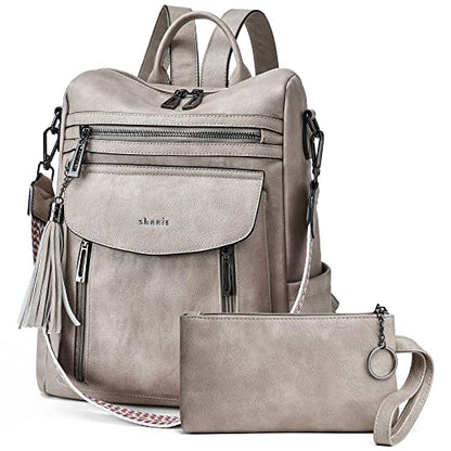 Shrrie Backpack Purse for Women Fashion Leather Backpack Purse Designer Travel Backpack Convertible Shoulder Bag with Wristlet - color: 1-5 Two-toned Gray