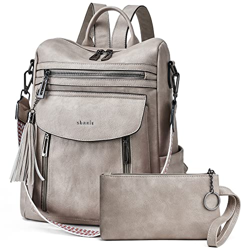Shrrie Backpack Purse for Women Fashion Leather Backpack Purse Designer Travel Backpack Convertible Shoulder Bag with Wristlet - color: 1-5 Two-toned Gray