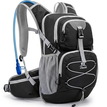 VPBAGE Hydration Backpack with 2L Bladder – Thermal Insulated Water Pack for Hiking, Skiing, Running – Lightweight Daypack for Men & Women, Soft-Lined Sunglasses Pocket & Large Waist Pockets - color: Black
