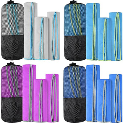 Xinnun 4 Pack Microfiber Camping Towel - Quick Dry Towel 3 Size 4 Black Mesh Bags 12 Travel Towels for Beach Camping Hiking Yoga Swim Sports Backpacking