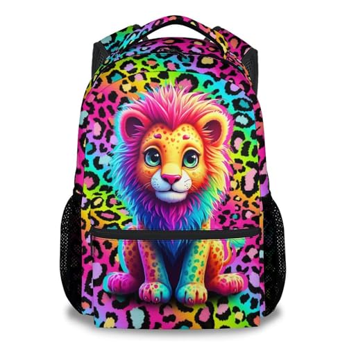 Lion Backpack for Kids - 17 Inch Aesthetic Girls Backpacks for Preschool - Cute Lightweight Durable Animal Print Bookbag for Middle School - color: Color3-1