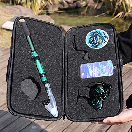 Sougayilang Fishing Rod and Reel Set Carbon Fiber Telescopic Fishing Rod 12+1BB Spinning Reel with Carry Case for Saltwater Freshwater - color: green, size: 7.87 ft - 3000