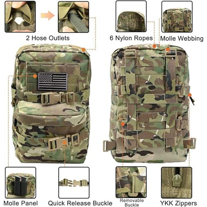 Tactical Mini Molle Hydration Pack,Molle Hydration Carrier with US Flag Water Resistant,Hydropack for Tactical Vest Backpack - style: Cp