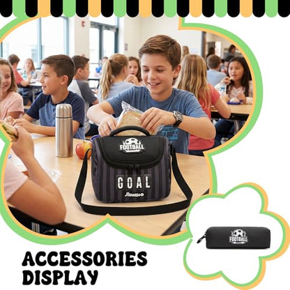 Backpack for Boys Cool Black Backpack for School,Lightweight Elementary Bookbag for Kids Ages 6–12,Back To School Soccer Bookbag - color: Black Football