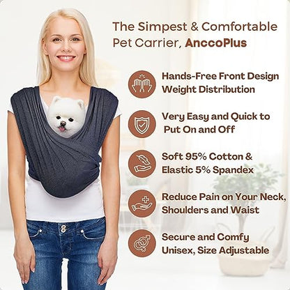 AnccoPlus Dog Carriers for Small Dogs, Front Facing Cat Carrier, Hands Free Dog Carrier, Size Adjustable Pet Carrier, Reducing Back Pain, Soft Cotton, Safe Small Dog Carrier (Plus, Charcoal Black) - color: Charcoal Black, size: Plus