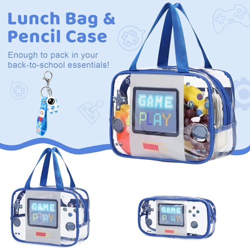 ACESAK Clear Backpack for Boys Girls - 3 Pcs Clear Heavy Duty with Lunch Bag - See Through Backpack Stadium Approved - color: Blue Game
