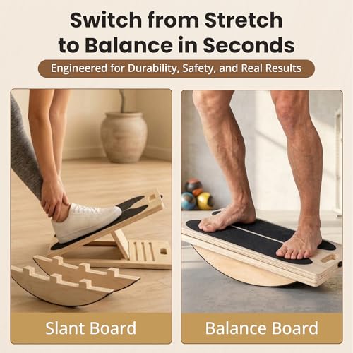 2 in 1 Slant Board for Exercise – Balance Board for Adults, Calf Stretch Board – Stretch & Mobility Board for Physical Therapy – Anti Slip Design with 5 Adjustable Angle, 500 lb Capacity