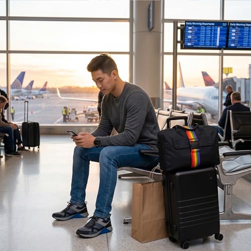 4 Pack Strong Adjustable Luggage Connector Straps, 11''-18" Rainbow Flexible Suitcase Accessories Elastic Fastening Multi-Functional Travel Packing for Securing Stacking Bag, Backpacks (Rainbow+Black)