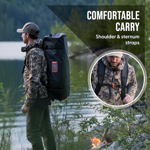 Uncharted Supply Co. The Vault Waterproof Duffel Bag - Airtight bag with Backpack Straps, Carry-On Size, Perfect for travel, boating, camping, recreation. (Gunmetal, 65L) - color: Gunmetal, size: 65L