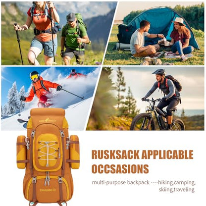 Bseash 70L (65+5) Waterproof Hiking Camping Backpack with Rain Cover, Outdoor Sport Travel Daypack for Climbing Touring (Yellow) - color: Yellow